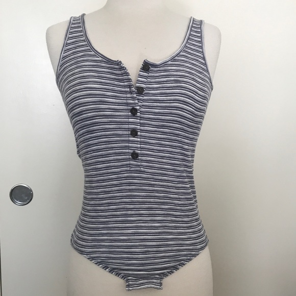 Madewell Blue Indie Henley Bodysuit in Stripe Size XXS - Picture 3 of 13